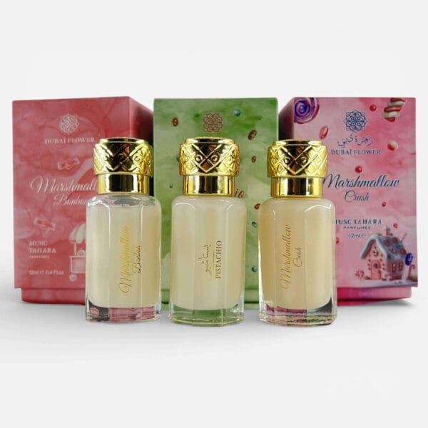 Image réel du Trio de musc Tahara pistachio marshmallow crush et marshmallow bonbon