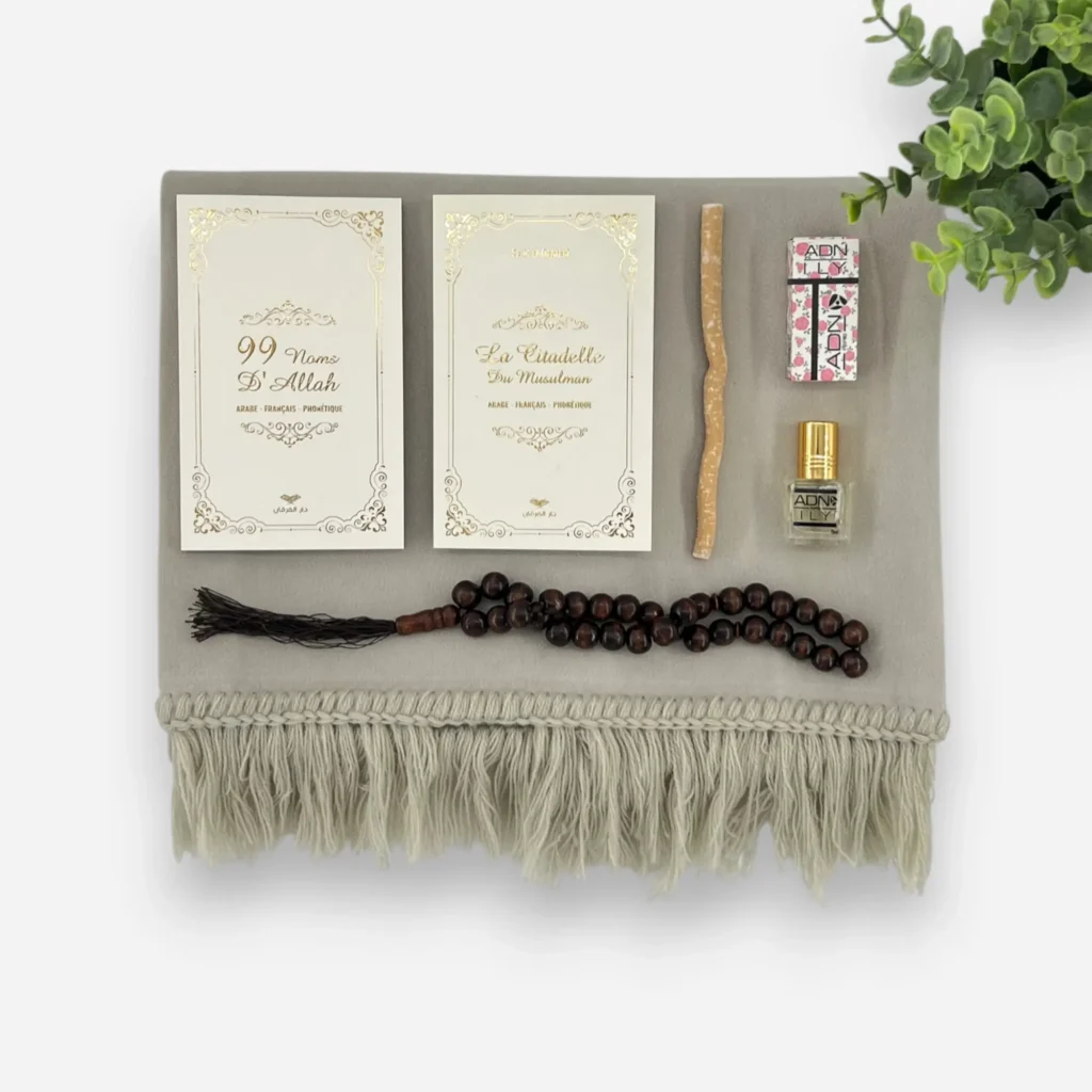 coffret cadeau tapis de prière blanc de lin femme